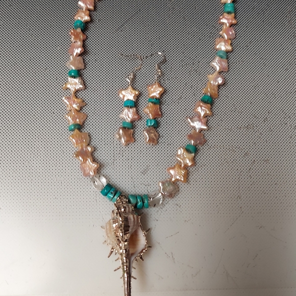 PEARLS FOR 2025 STARRY SKIES necklace pearls turquoise seashell pendant earrings - Picture 4 of 5